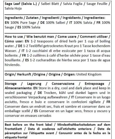 Herba Organica - Sage Leaf Herbal Tea - Salvia L - Sauge Feuille Tisane (50g) 50 g (Pack of 1) - Buy Online on GoSupps.com