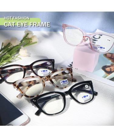 Cat Eye Reading Glasses for Women - 2 Pairs with Blue Light Blocking | Fashionable Milky Black & Brown Tortoise +1.25 X - Buy Online on GoSupps.com