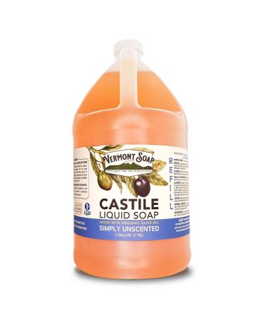 Vermont Castile Soap Unscented  Gentle Liquid Soap for Sensitive Skin & Natural Body Wash  Organic Hair Shampoo for Oily Hair  Aloe Castile Soap for Men & Women - Gallon Simply Unscented 128 Fl Oz (Pack of 1)