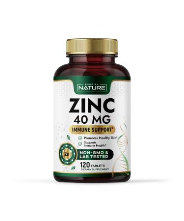 Built By Nature Zinc 40 mg High-Potency Immune Support & Antioxidant Supplement Promotes Skin Health & Wound Healing Zinc Gluconate Non-GMO Gluten Free 120 Tablets