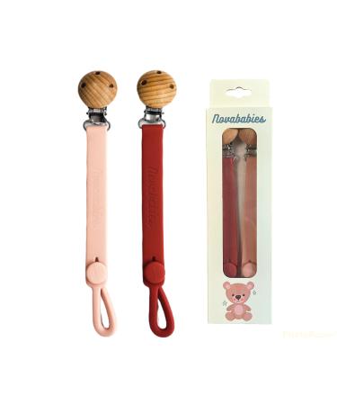 Novababies Pacifier Clips & Teether Holder 2 Pack BPA Free Food Grade Silicone Pacifier Holder Hazard Free No Beads No Strings for Baby Girls Gift Package Included