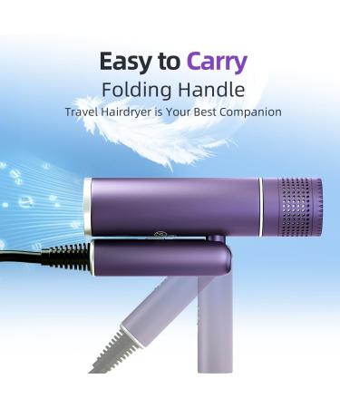 Travel Hair Dryer for Women - Powerful Ionic Blow Dryer Lightweight & Portable with 3 Temp Settings Folding Handle & Storage Bag - Fast Drying in Purple - Buy Online on GoSupps.com