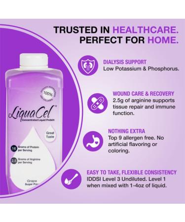 LiquaCel Concentrated Liquid Protein Grape Flavor Ready-to-Drink 16g Hydrolyzed Collagen Protein and 2.5g Arginine Per 1oz Serving Sugar & Gluten Free 32 fl oz Bottle - Buy Online on GoSupps.com
