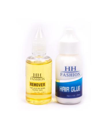 HH FASHION Wig Adhesive and Glue Remover Set Invisible Lace Hair Bonding Hold Glue+Solvent Lace Front Wig Glue for Lace Wigs Hairpiece Closure Frontal Toupee Systems(Adhesive 1.3 OZ+Remover 1 OZ)
