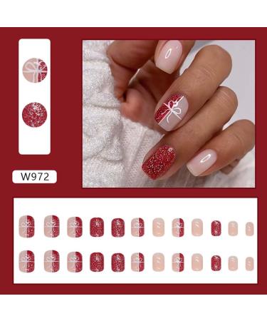 SINLOV Fake Nails Medium French Square False Nails Glitter Glossy Press on Nails Ballerina Acrylic Full Cover Fake Nail for Women and Girls - Buy Online on GoSupps.com