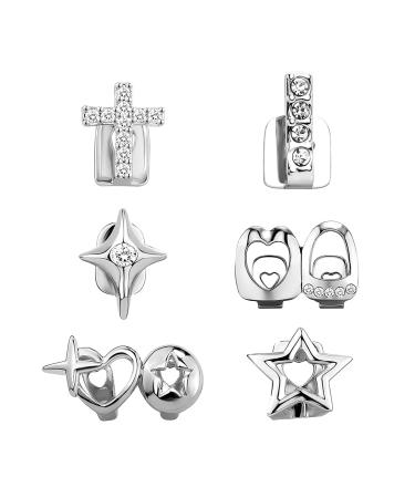kesurpae 6pcs Caps Gnashers Fashionable Bling Silver Grills Reusable Grills Fake Tooth Unisex Punk Set for Occasions in Silvery
