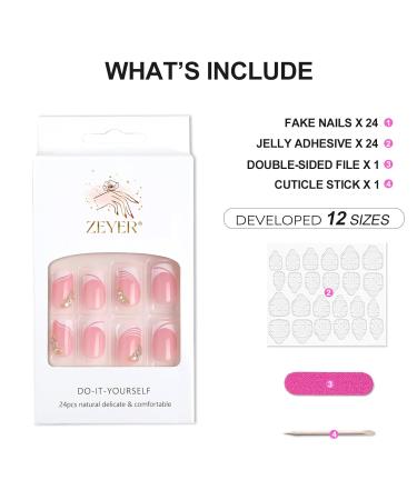 Buy Square Press on Nails - Luxurious Rhinestone Short Fake Nails with Apricot Design | 24 Pcs Glossy Nude Artificial Nails for Women - International Shipping Available - Buy Online on GoSupps.com