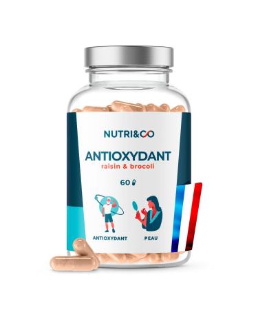 NUTRI & CO Antioxidant - Grape Seed OPC and Broccoli Sulforaphane - Vit C Collagen Precursor - Bio-available Anti-Aging Skin Mix - 60 Vegan Capsules - Made in France