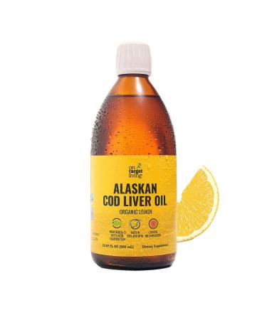 On Target Living Alaskan Cod Liver Oil Organic Lemon Flavor 16.67 oz | Line Caught in The USA | Naturally Occurring Vitamin D | Rich in Omega 3 DHA/EPA | Non-GMO Project Certified | 16.67 Fl Oz (Pack of 1)