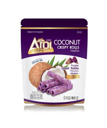 Aroi Coconut Crispy Rolls Purple Sweet Potato Flavor 80g