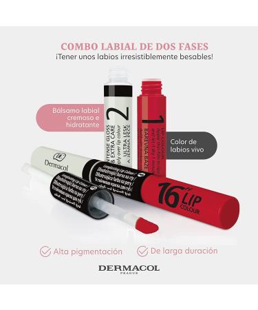 Dermacol 16-Hour Lip Colour - High Pigment Glossy Lip Stain & Plumper Gloss, Kissproof Makeup with Matte & Glitter Finish, Absolute Red Lipstick - 7.1mL / 0.24 Fl Oz - Buy Online on GoSupps.com