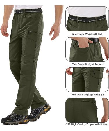 Men's Convertible Zip Off Hiking Pants - Quick Dry Lightweight Cargo Travel Safari Pants 6055 Army Green 30 - Buy Online on GoSupps.com