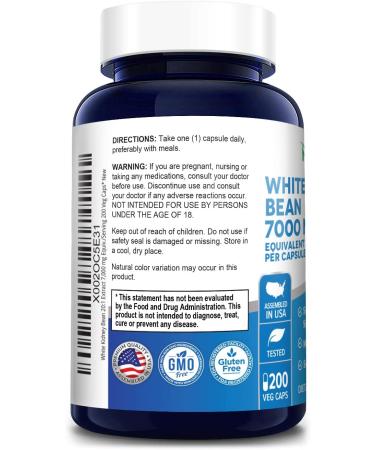 White Kidney Beans 7000mg 200 Veg Capsules - 20:1 Extract, Vegetarian, Gluten-Free, Non-GMO - Buy Online on GoSupps.com