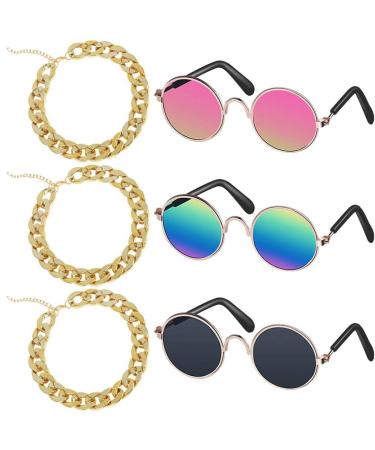 JETTINGBUY 6 Pieces Pet Accessories Cat Glasses Dog Glasses Pet Chain Necklaces Pet Wacky Photo Props Pet Supplies for Cat and Small Dog