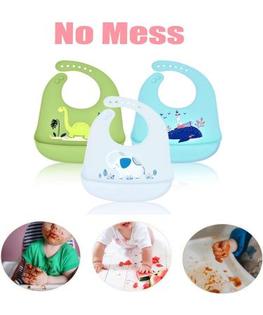 Baogaier Silicone Baby Bibs Set - Waterproof Toddler Weaning Bibs with Crumb Catcher Pocket, Animal Print, Easy Clean - Pack of 3 for Babies 6 Months and Up (Green/Blue/Grey) - Buy Online on GoSupps.com