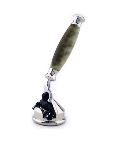 Luxurious synthetic horn tri-edge razor & stand Premium resin handle & high-quality chrome-plated razor holder