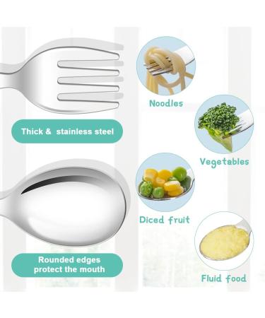 Vicloon Baby Fork and Spoon Set - 6PCS Toddler Stainless Steel Utensils | Baby Feeding Cutlery Set for Kids in Blue/Green/Pink - Buy Online on GoSupps.com