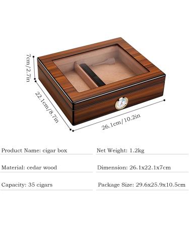 Cigar Humidor with Humidifier Hygrameter Cedar Wood Travel Cigar Case Glass Top Desktop Humidor Case Cigar Box with Divider Hold 35 Cigars - Buy Online on GoSupps.com