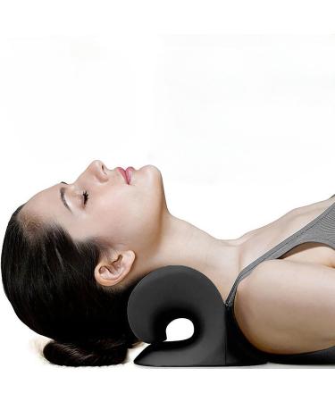 New neck traction cushion cloud nack trough cervical spine tensioner portable cervical spine stretcher neck contamination correction temporal joint pain relief chiropractic pillow (Black) Neckstrecker01 neck rescuer02