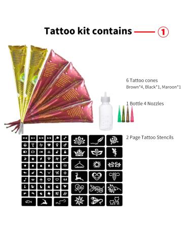 84 Tattoo Patterns Stencils Kit - 6 Pcs Temporary Tattoo Set in Brown, Black, Maroon - Buy Online on GoSupps.com
