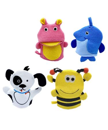 FRCOLOR 4pcs Cartoon Bath Gloves Bath Water Bottle Washcloths Kids Bath Mitts Toddler Shower Body Wash Sponge Bath Supplies Shower Towel Shower Gloves Baby