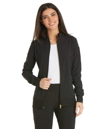 iflex by Cherokee Uniforms Zip Front Scrub Jackets for Women CK303 Medium Black