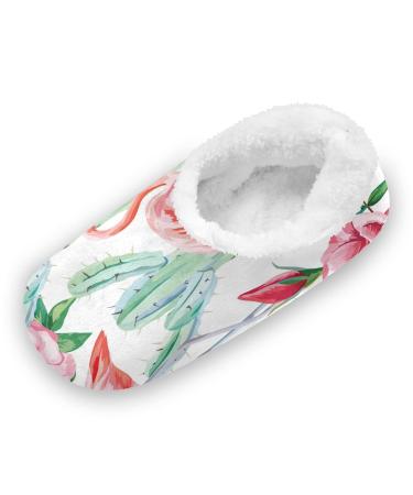 Mnsruu Pink Flamingo Fleece Non-Slip Slippers for Women | Size 40-42 (UK 6-7) | International Shipping Available - Buy Online on GoSupps.com