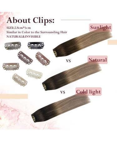 Easyouth Balayage Brown Clip in Hair Extensions - 18 Inch, 7Pcs, 120g - Ombre Brown to Blonde - Double Weft Human Hair Extensions - Clip #2/6/18 - Buy Online on GoSupps.com