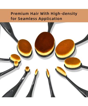 Dolovemk Oval Makeup Brush Set - 10-Piece Professional Brushes for Eyeshadow Foundation Blush & Beauty Sponge (Black) - Perfect for Flawless Makeup Application - Buy Online on GoSupps.com