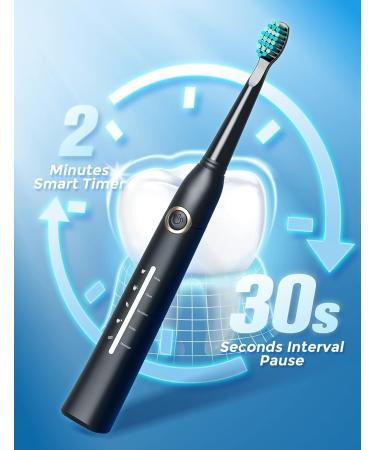 Sonic Electric Toothbrush for Adults - 8 Brush Heads, 40000 VPM, 5 Modes, Rechargeable - Black, Travel Case Included - Buy Online on GoSupps.com