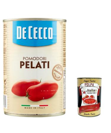 Italian Gourmet E.R. De Cecco Peeled Tomatoes 100% Italian Tomatoes 400g Tomato Sauce + Italian Gourmet Pulp 400g