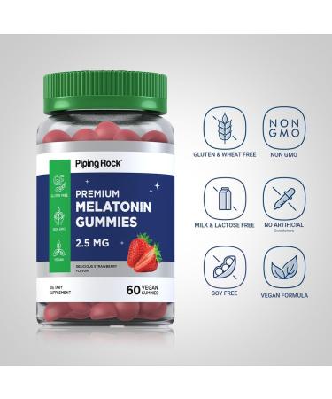 Piping Rock Melatonin Gummies 2.5 mg | 60 Count | Strawberry Flavor Gummy | Vegan Non-GMO Gluten Free Supplement - Buy Online on GoSupps.com
