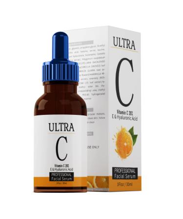 ULTRA Vitamin C & Hyaluronic acid face serum  Hydrating  20% Vitamin C  Reduction of wrinkles  fine lines  dark spots  Anti-Aging Serum