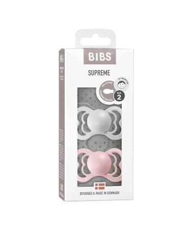 BIBS Supreme Baby Pacifier 2-Pack | Made in Denmark | BPA Free | Size 2 (6-18 Months) | Silicone Soother | Symmetrical Nipple | Haze/Blossom - Buy Online on GoSupps.com