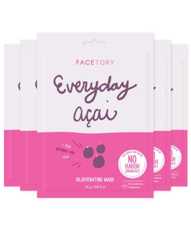 Everyday Acai Rejuvenating Sheet Mask With No Harsh Chemicals - Soft, Form-Fitting Face Mask, For All Skin Types - Rejuvenating, Calming, and Balancing Mask (Pack of 5)