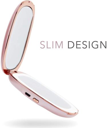 Fancii Mila Compact Makeup Mirror with Natural LED Lights - 1x/10x Magnifying, Rechargeable, Portable Hand Mirror for Travel - Rose Gold - Buy Online on GoSupps.com
