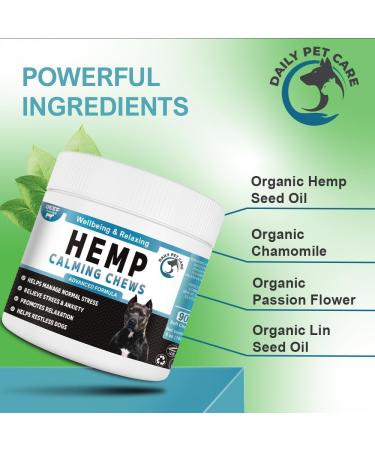 Hemp Dog Calming Treats | Helps with Dog Anxiety Barking Stress Relief Fear Thunderstorm Travel Issues | Natural Dog Calming Product | Hemp Chews Dog Food Anxiety Relief Calming Treats - Buy Online on GoSupps.com