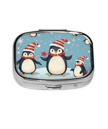 Christmas Penguins Printed Square Pill Box Portable Travelling Pill Box Medicine Organiser