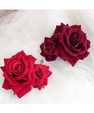 SOLUSTRE Flower Hairpin Rose Hair Clip Elegant Flower Bobby Pin Women Rose Flower Hair Accessories for Ladies Girls Valentines Day Decoration Wine Red - Buy Online on GoSupps.com