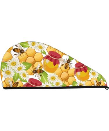 Soft Super Absorbent Hair Towel Wrap - Microfiber & Coral Velvet | Bees Honeycomb Jars of Honey Flowers | Quick Dry for All Hair Types - Buy Online on GoSupps.com