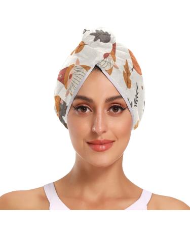 Autumn Leaf Gnomes Hair Towel 2 Pack Super Absorbent Hair Drying Towel Quick Dry Hair Turbans Head Towel with Button Twisty Wrap for Women Girls