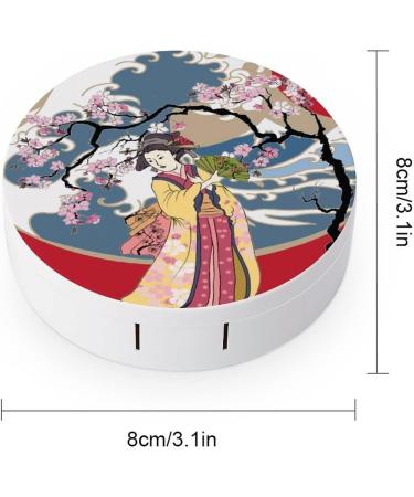 Japanese Art Geisha Girl Round Case For Contact Lens Kit Storage Box with Mirror Printed - Buy Online on GoSupps.com