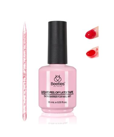 Beetles Gel Polish 15ml Latex Liquid Nail Peel off Cuticle Guard for Nail Polish with Plastic Nail Care Stick for Nail Art Air-Dry Liquid Latex Barrier Protector Nails Design Pink Latex Liquid Cuticle Guard