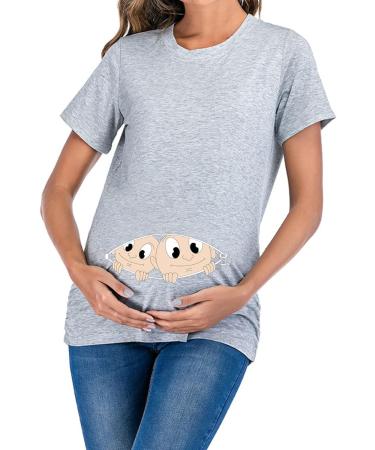 Maternity Short Sleeve Pregnancy Tee - Cute Funny Baby Twin Grey S T-Shirt for Pregnant Women - Buy Online on GoSupps.com