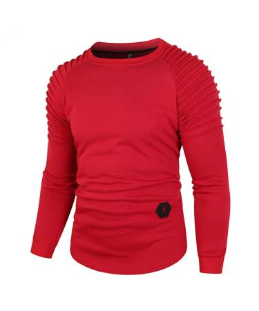 Men's Gym Workout Sweatshirt Sweater Casual Pleated Raglan Long Sleeve Pullover Big and Tall Slim Fit Athletic Soprt Tops Red