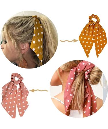 Hair Scarf Scrunchies Bow Scrunchies for Hair Chiffon Floral Scarf BowPonytail Holder for Women Girls (dial point) - Buy Online on GoSupps.com