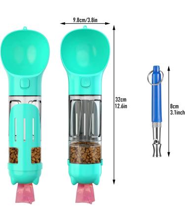 4-in-1 Dog Water Bottle with Whistle, Food Container, Poop Shovel & Garbage Bag - Portable Pet Travel Cup - 10oz (300ml) - Blue - Buy Online on GoSupps.com