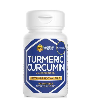NATURAL STACKS Turmeric Curcumin 60 ct. - 185x More Bioavailable Liquid Soft Gel - Supports Joints Heart and Brain Function Immunity and Metabolism - 100mg Organic Coconut Oil for Rapid Absorption 60 Count (Pack of 1) Curcumin