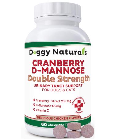 Cranberry D-Mannose for Dogs and Cats Urinary Tract Infection Support Prevents and Eliminates UTI, Bladder Infection Kidney Support, Antioxidant Double Strength Tablet 60 Count