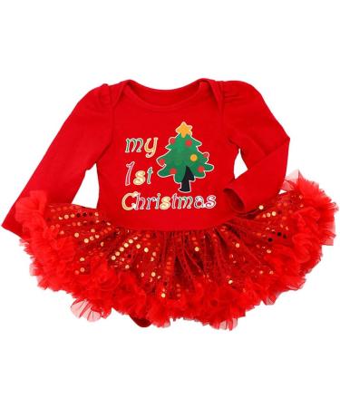 FYMNSI Baby Girl My First Christmas Outfit | 3pcs Princess Tutu Romper Set | Reindeer Xmas Tree Print | 0-18 Months | Red Christmas Tree Long Sleeve - Buy Online on GoSupps.com